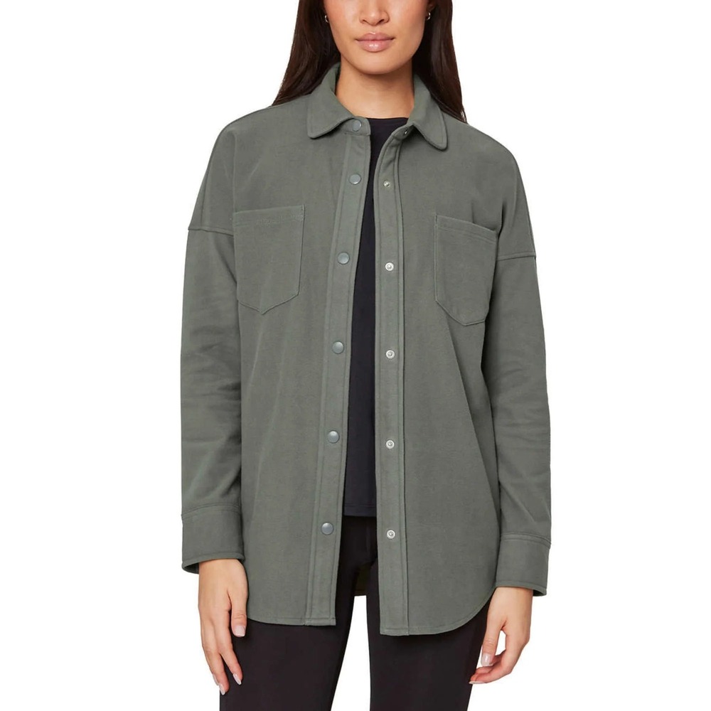 Mondetta Women's Soft Plush Snap Button Shirt Cozy Thyme Green Size‎ Medium